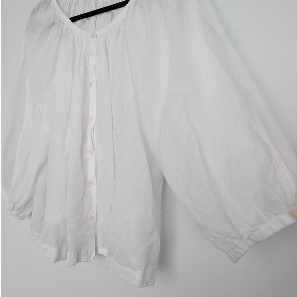Doen Jiana Top Organic Cotton Blend Women's White Button Blouse Sz L Semi Sheer - Picture 2 of 6